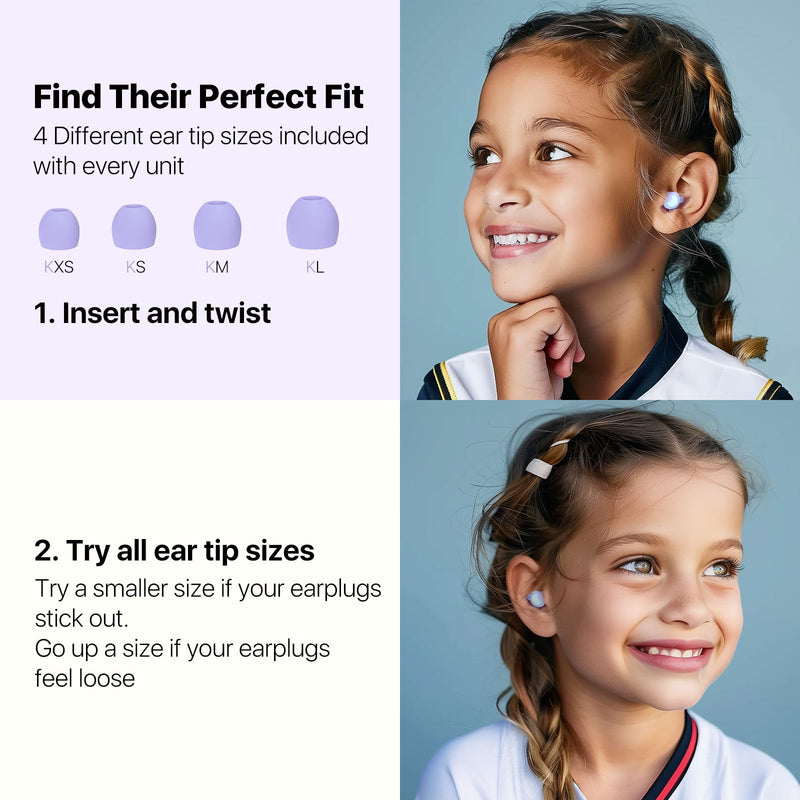 [Australia] - Kids Ear Plugs (6-12 yrs) - Reusable Kids Ear Protection for Focus, Travel, Concerts, Socializing, Events, Sleep, Anxiety, Noise Sensitivity ‚Äì 26 dB Noise Reduction Relief Children Earplugs Violet+geen 1 Count (Pack of 1) 