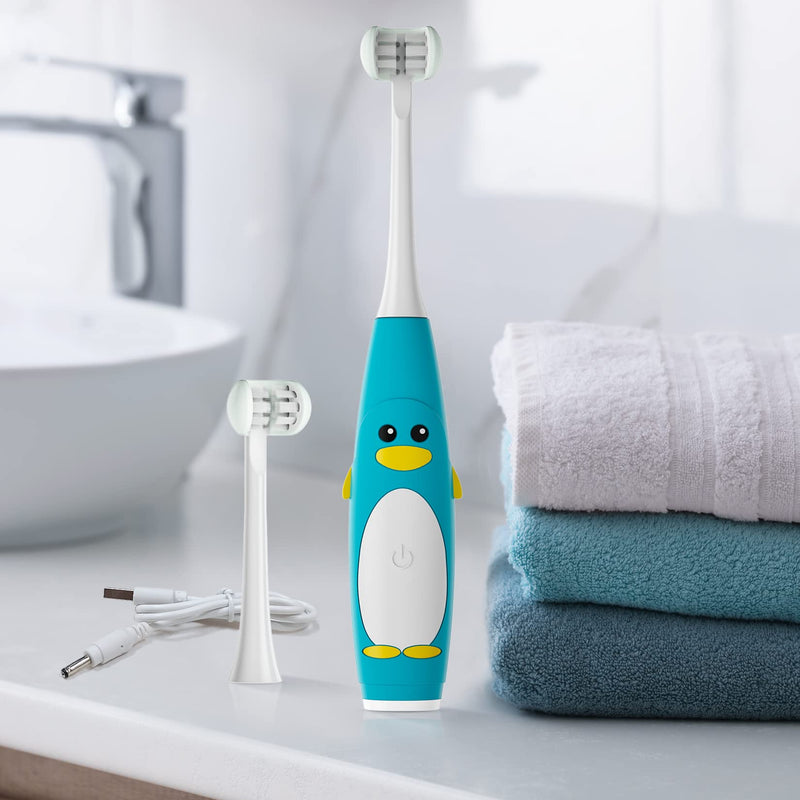 [Australia] - RAZOKO Kids Electric Toothbrush 3 Sided Toothbrush,Sonic Toddler Toothbrush with 2 Brush Heads, Intelligent Timer 5 Gears Adjustment,Ipx7 Waterproof,USB Cable 