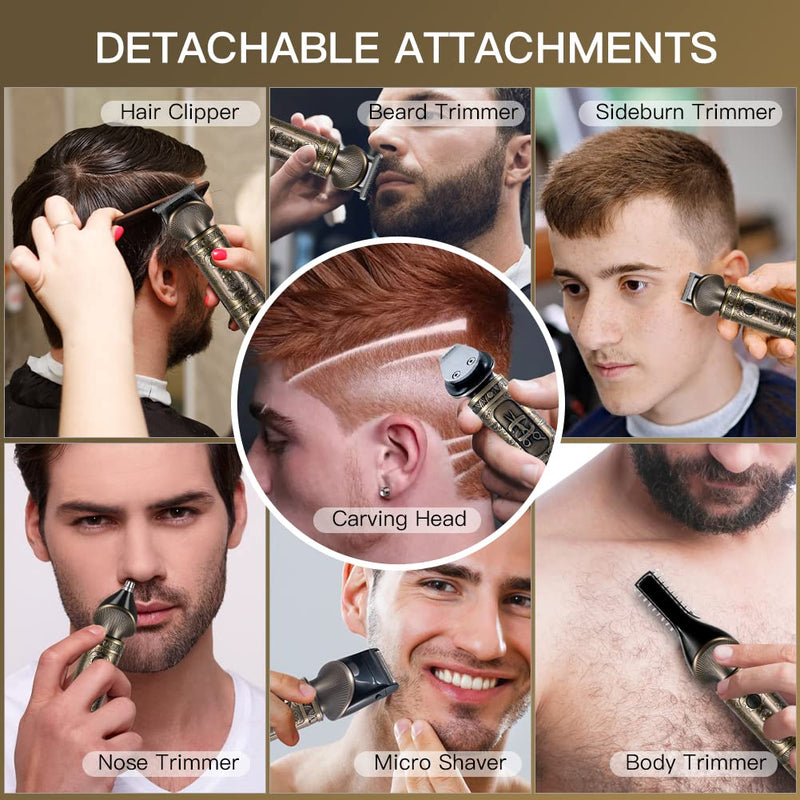 [Australia] - Beard Trimmer Kit Professional Hair Clipper Zero Gapped T-Blade Electric Shaver Razor Nose Body Trimmer for Men Cordless Grooming Kit 7 in 1 Bronze 