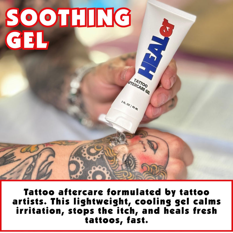 [Australia] - HEALer Tattoo Aftercare Gel - New Formula, Aloe & Vitamin E Tattoo Moisturizer, Fast-Absorbing, Non-Greasy Care for New Tattoos & Piercings Gentle Cream on Sensitive Skin, Travel Size, 3oz 