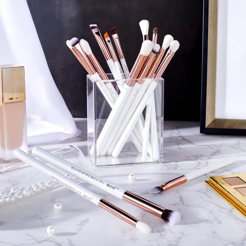 Jessup Eye Brushes 15Pcs Professional Makeup Brushes Make up Brush Set Cosmetics Tools Eye Liner Shader Wood Handle Natural-synthetic Hair,T217 White/Rose Golden