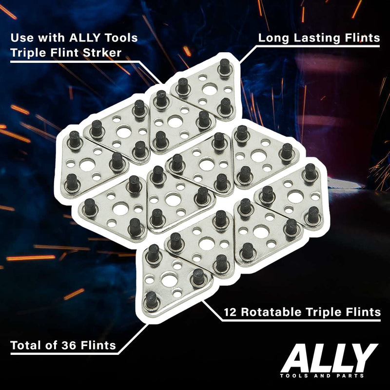 [Australia] - Ally Tools 12 PC Triple Flint Replacements Compatible with All Triple Flint Strikers - Long Lasting Flints 