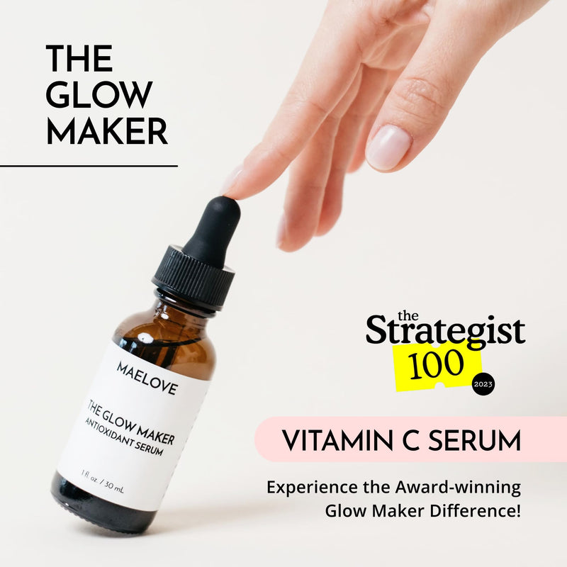 MAELOVE Glow Maker Vitamin C Serum with Vitamin E & Ferulic Acid, 1 fl oz | Gold standard formula of Vitamin C E, Ferulic Acid & Hyaluronic Acid, Award-Winning Brightening and Hydrating Facial Serum 1 Fl Oz (Pack of 1)