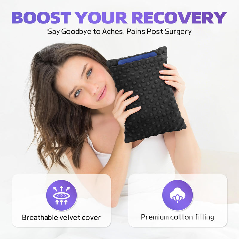 [Australia] - Hysterectomy Recovery Pillow with Hot/Cold Pack Pocket - Abdominal Surgery Recovery Pillow for Women, C-Section & Tummy Tuck Must Haves, Post Op Support Cushion (Black) Black 