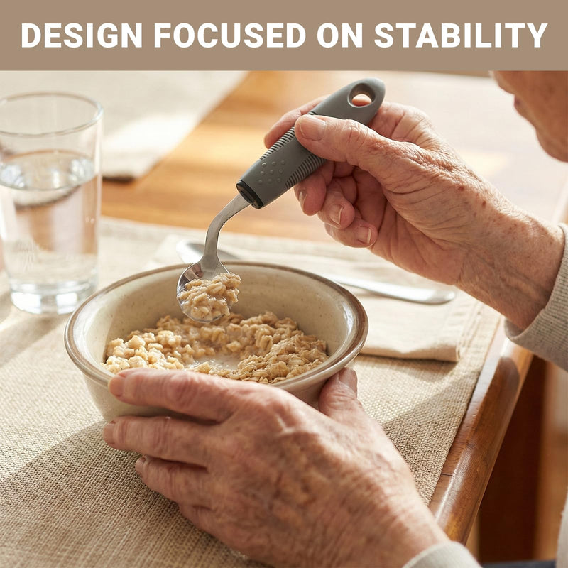 Cutlery for Arthritic Hands: 4PCS Stainless Steel Easy Grip Cutlery Adult (Right Hand) for Disabled Hands, Adults, Elderly with Parkinson's（Gray） Gray