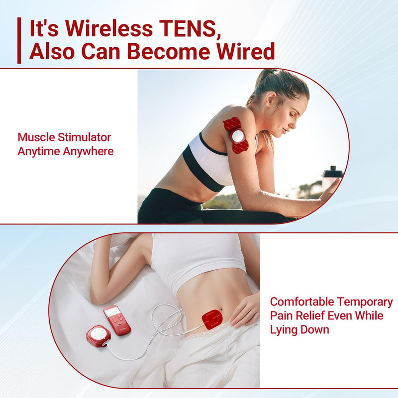 Comfytemp Wireless TENS Unit for Back Pain Relief, 2-in-1 TENS EMS Muscle Stimulator with Detachable Back Clip for More Comfortable Reclining Use, Remote Control, Rechargeable, EMS Machine for Back