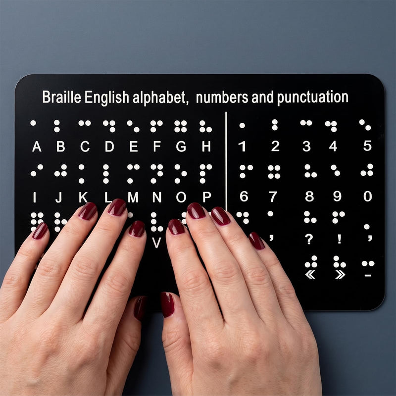 Braille Alphabet Board with Raised Dots, Learn Braille Label Punctuation Help Tool Number Letter Learning Fingerboard for Blind People Beginners Learn Teaching Aid (8.27'' x 7.48'')