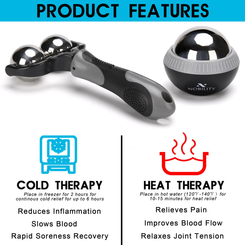 [Australia] - Nobility Massage Ball Roller– Ice Cold and Hot for Deep Tissue and Sore Muscle Relief of Stiffness and Stress, Body, Neck, Back, Foot, Plantar Double Grey 