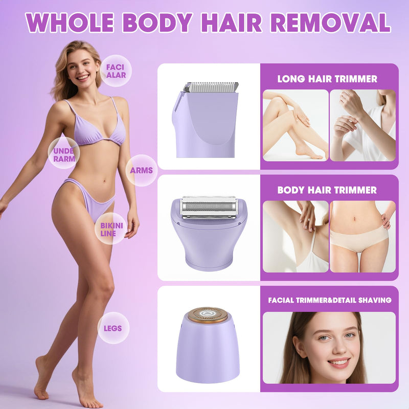 [Australia] - Bikini Trimmer Electric Razors for Women,3 in 1 Body Hair Removal Kit for Face,Pubic,Arm, Leg, Armpit, Bikini Trimmer,Painless IPX6 Waterproof Rechargeable Portable Lady Shavers Wet & Dry Gifts 