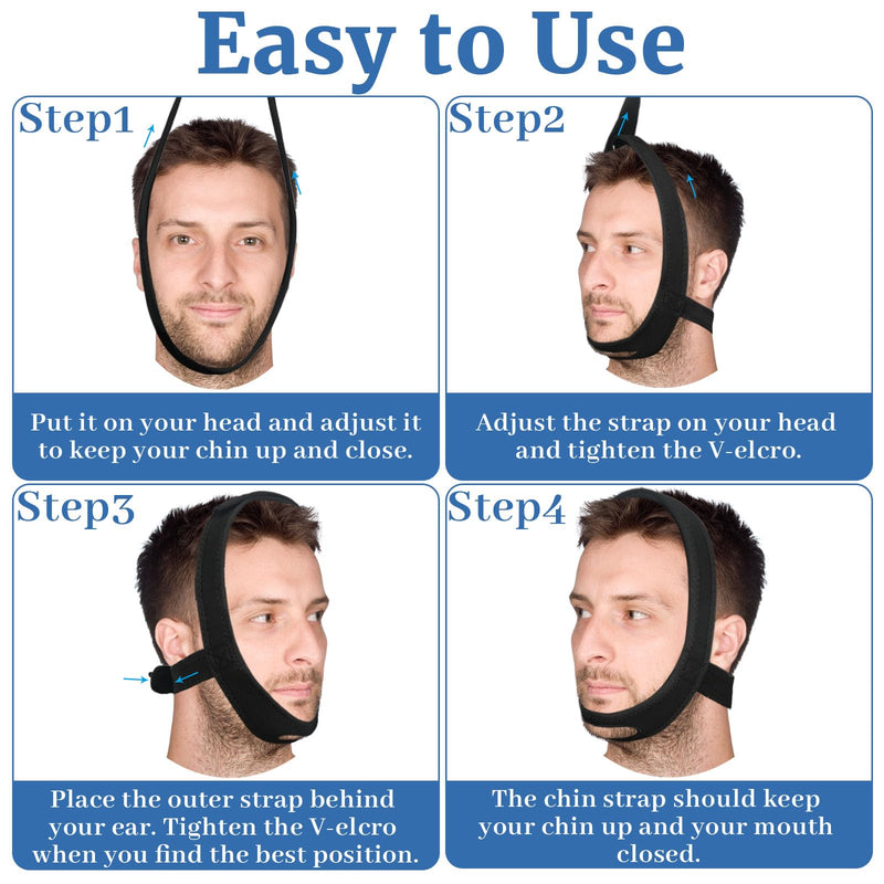 [Australia] - Snoring Chin Strap for Users, 2 Pack Adjustable Jaw Support Chin Strap to Keep Mouth Closed, Soft Snoring for Men Women, Lightweight Reusable, Snoring Dry Mouth, Comfort Fit Nighttime Sleeping Aid L Black+blue 