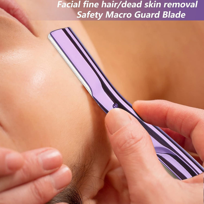 [Australia] - Professional Dermaplaning Tool Set with 20 Replaceable Stainless Steel Blades, Face Exfoliation Razor for Peach Fuzz Removal, Eyebrow Shaping, All Skin Types (Purple) Purple 
