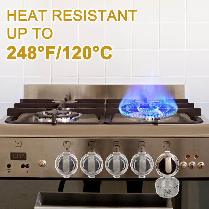 [Australia] - Gas Stove Knob Covers for Child Safety - 5 Pack Universal Size Stove Safety Knob Covers, Heat-Resistant Child Proof Stove Knob Covers, Pet/Baby Proofing Oven Knob Covers for Child Safety (Clear View) 
