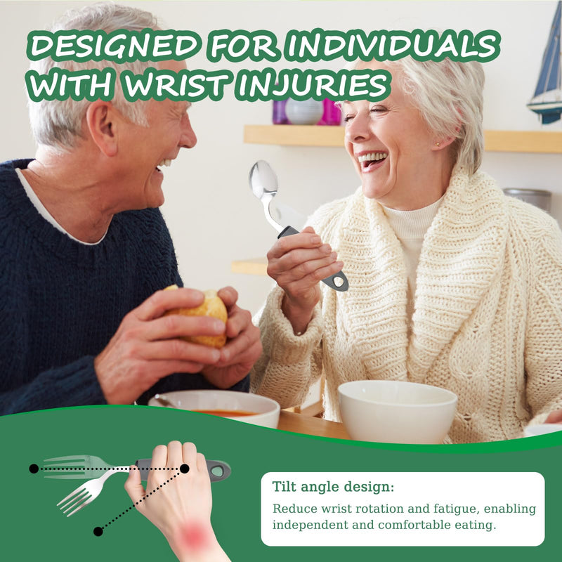 4 Packs Bendable Cutlery for Arthritic Hands Adaptive, Easy Grip Disabled Cutlery for Adults Stainless Steel Set with Spoon Fork Knife Elderly Nonslip Utensils Eating Aids (4 Packs) 4 Packs