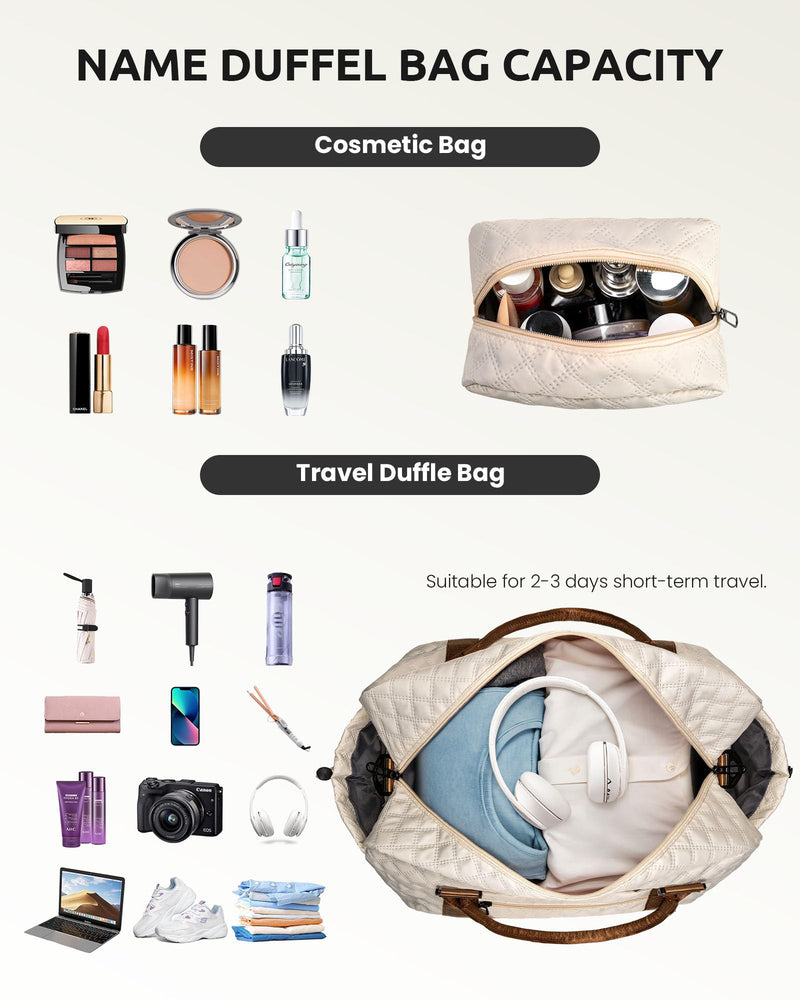 Personalized Cosmetic Bag + Personalized Travel Duffel Bag, Gift for Her
