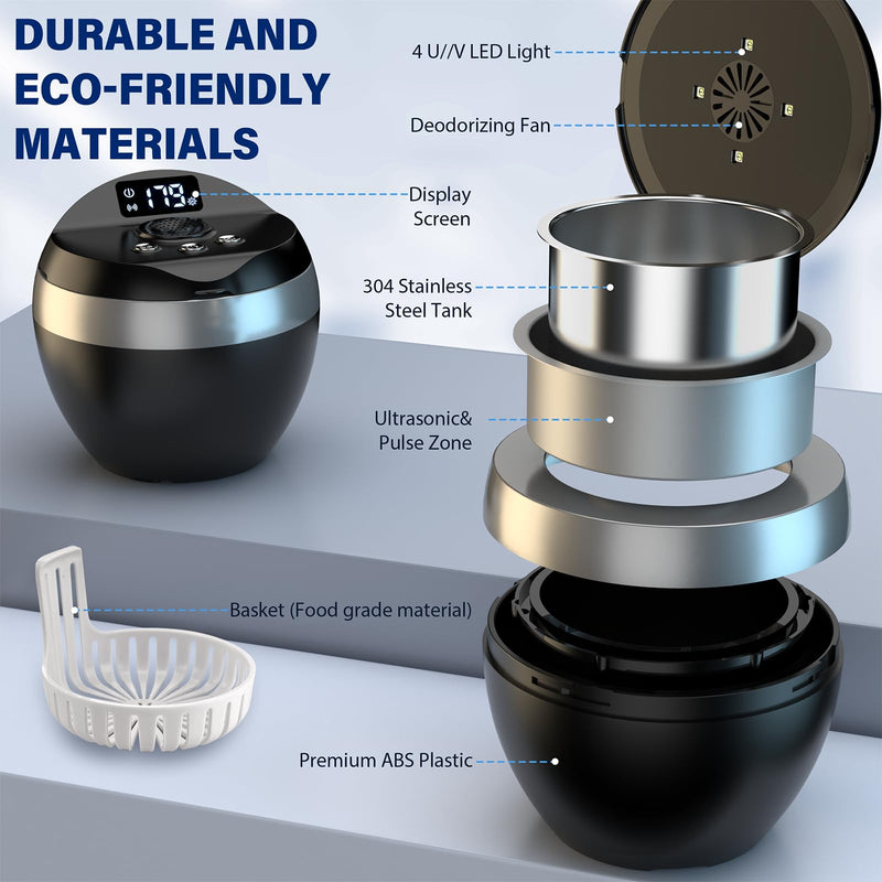 [Australia] - Ultrasonic Retainer Cleaner, 200ML Denture Cleaner for Mouthguard, Aligner, Brace, Night Guard and Dental Appliance with 4 Modes, 45kHz Jewelry Cleaner for Rings, Dental Cleaning Pod with Basket Black 