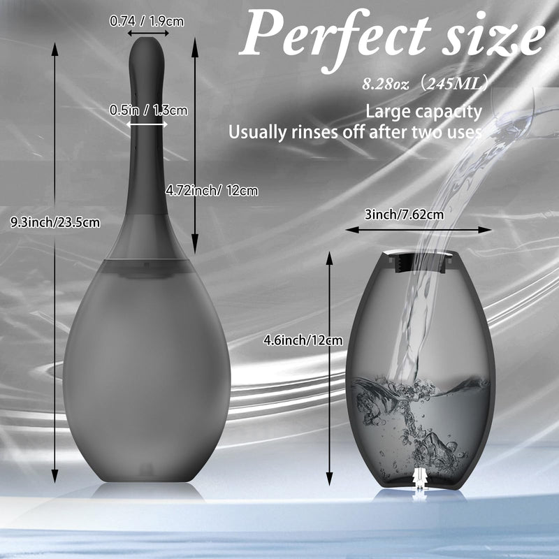 [Australia] - Anal Douche Enema Bulb Kit for Men - 8.3oz, Anti-Backflow & Leakproof, Flexible Silicone Tube, 7 Spouts, Shower-Connected, Portable Douche for Colon Cleansing, Fecal Impaction, Travel and Home, Black 8.5 Ounce 