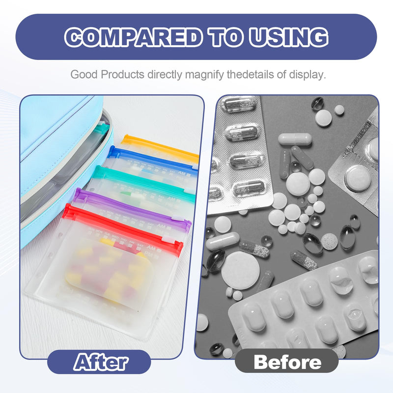 Weekly Pill Organizer 2 Times a Day – Timueetech A6 Waterproof 14 Pouch Bags for Travel, BPA-Free Medication Storage with Labels & Self-Sealing for Vitamins & Supplements, Blue 14-Pouch-Blue