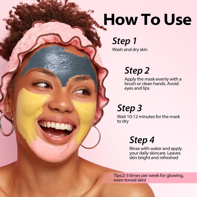 YLNALO Easter Gifts 3 Pcs Clay Facial Mask Set - Turmeric Vitamin C, Dead Sea and Himalayan Clay Skin Care Mask for Deep Cleansing, Moisturizing, and Refining Pores, Spa Facial Mask Set