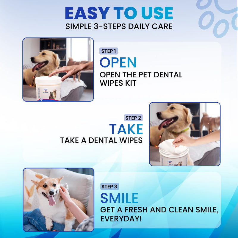 Rad Health Inc Fresh Breath No Brushing Clean Teeth Dental & Oral Care Dental Wipes for Dogs, 100ct - Teeth Cleaning Wipes - Helps Wipe Away Plaque & Tartar - Freshens Breath - No Brushing Required - PawsPlanet Australia