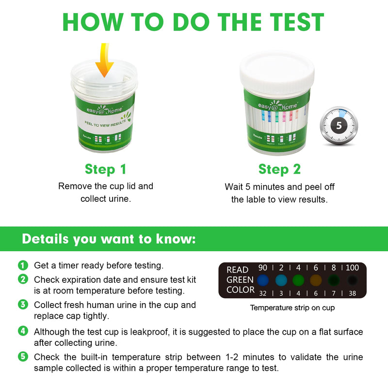 Easy@Home Drug Test Cup: Urine Drug Tests Kit, Testing All 12 Drugs AMP, BAR, BUP, BZO, COC, MDMA, MET, MOP 300, MTD, OXY, PCP, THC 50 in One Test Cup Kits，Built-in Test Strips, #ECDOA-6125B 5 Pack | Testing AMP,BAR,BUP,BZO,COC,MDMA,MET,MOP 300,MTD,OXY...