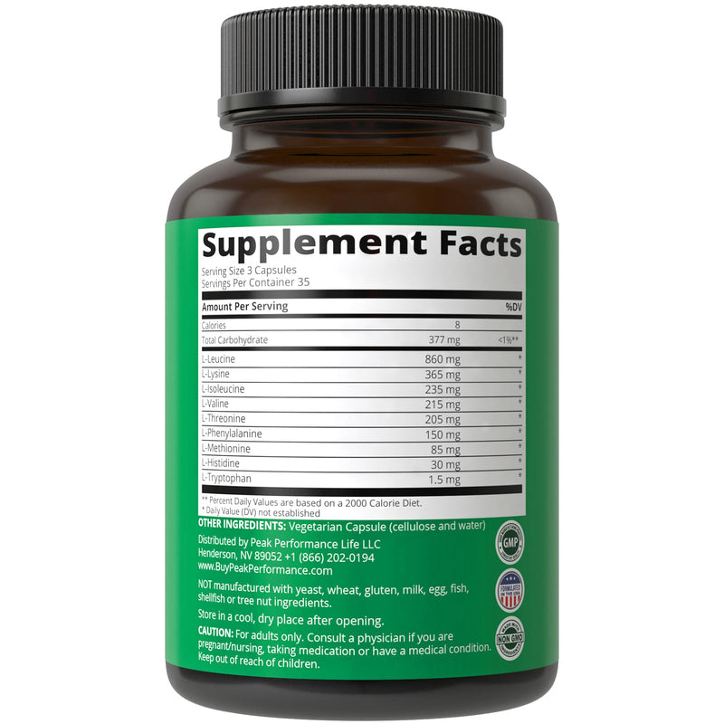 [Australia] - All 9 Essential Amino Acids Supplement. Capsules With 3x More Leucine For Muscle Recovery, Growth. EAA Supplement Better Than BCAA / BCAAS Branched Chain Aminos Acid. USA Tested EAAs Men + Women 