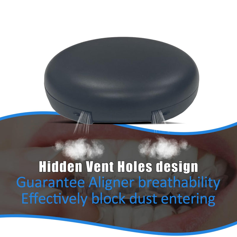 [Australia] - Retainer Case,Cute Slim Aligner Case Compatible with Invisalign,Retainer Holder with Aligner Remover Tool, Chew & Brush,Rope Bag (Black Outside Blue Silicone) Black Outside Blue Silicone 