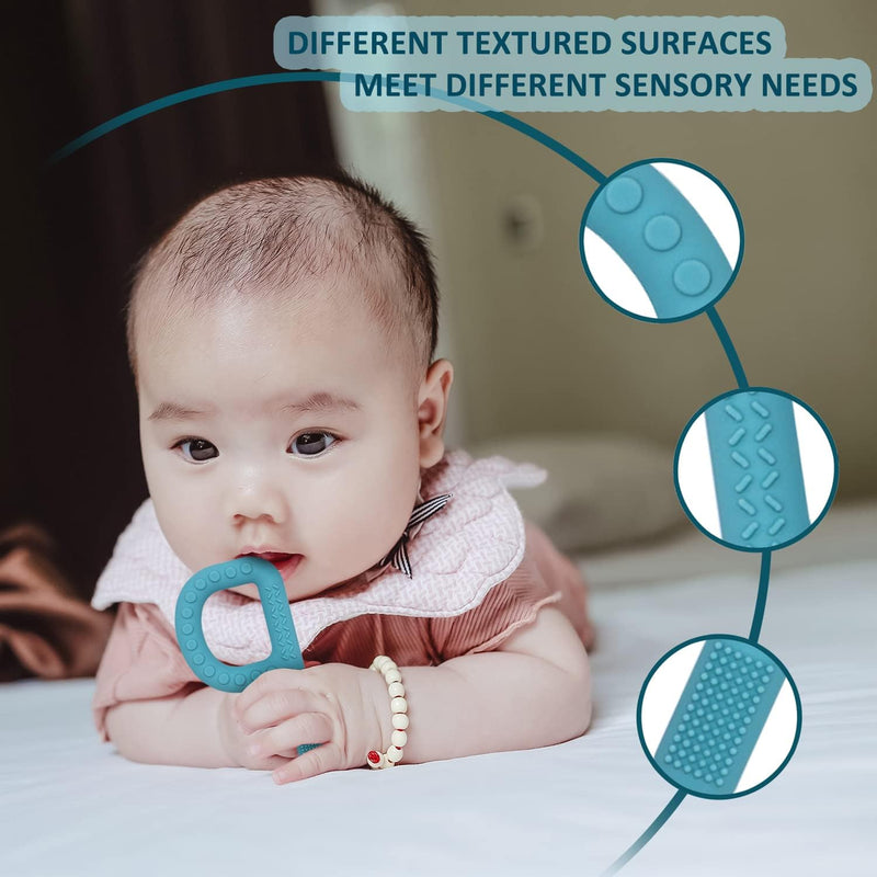 [Australia] - Sensory Chew Toys for Autistic Children 4 Pack, P Shape Sensory Toys for Toddlers 1-3 Chew Necklaces for Kids Adults with ADHD SPD, Silicone Teething Toys for Baby Oral Motor Stimulation Blue/Khaki/Green/Gray 