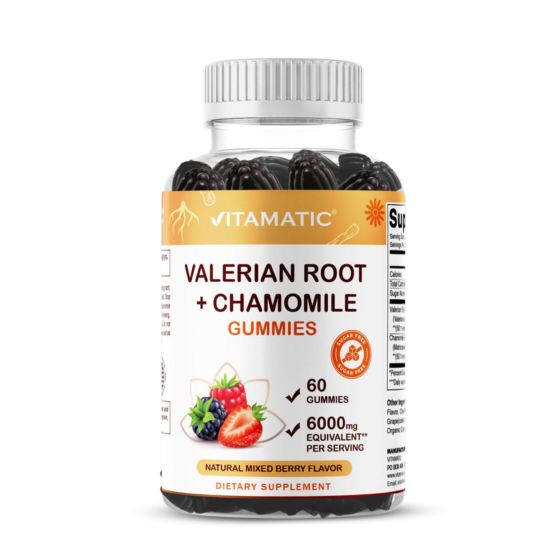 [Australia] - Vitamatic Valerian Root Chamomile Gummies ‚Äì 6000 mg Equivalent Per Serving ‚Äì Mixed Berry Flavor ‚Äì 60 Gummies ‚Äì Non-GMO, Gluten-Free ‚Äì 30 Servings 
