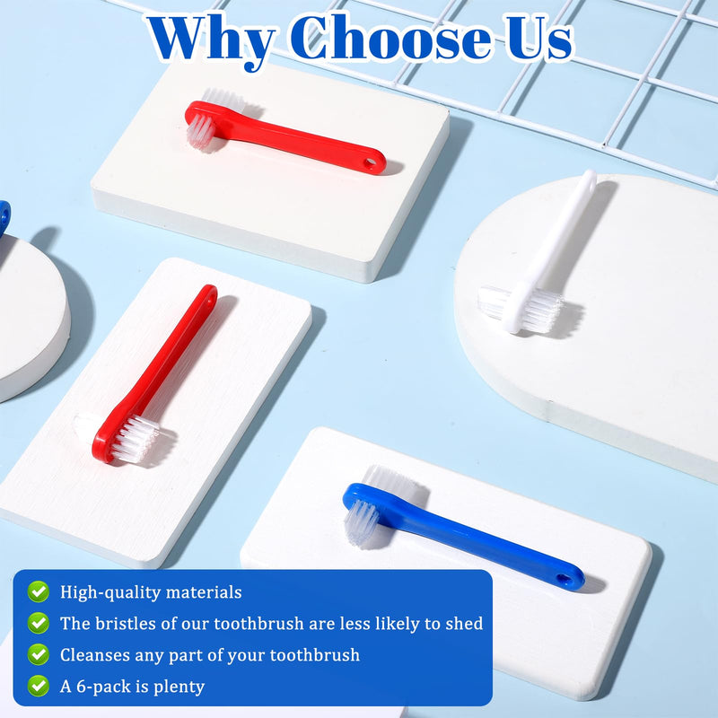 [Australia] - 6 Pack Dual Headed Firm Hard Bristle Toothbrush, Portable Denture Brush, Denture Clean Toothbrush for Dentures Braces Cleaning 