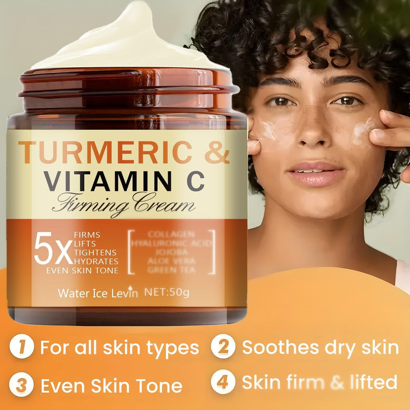 Soelegant Turmeric & Vitamin C Firming Cream for Face & Eye, Anti-Aging Moisturizer with Aloe, Green Tea, Collagen, Hydrates, Tightens Skin, Reduces Wrinkles & Dark Circles for All Skin Types