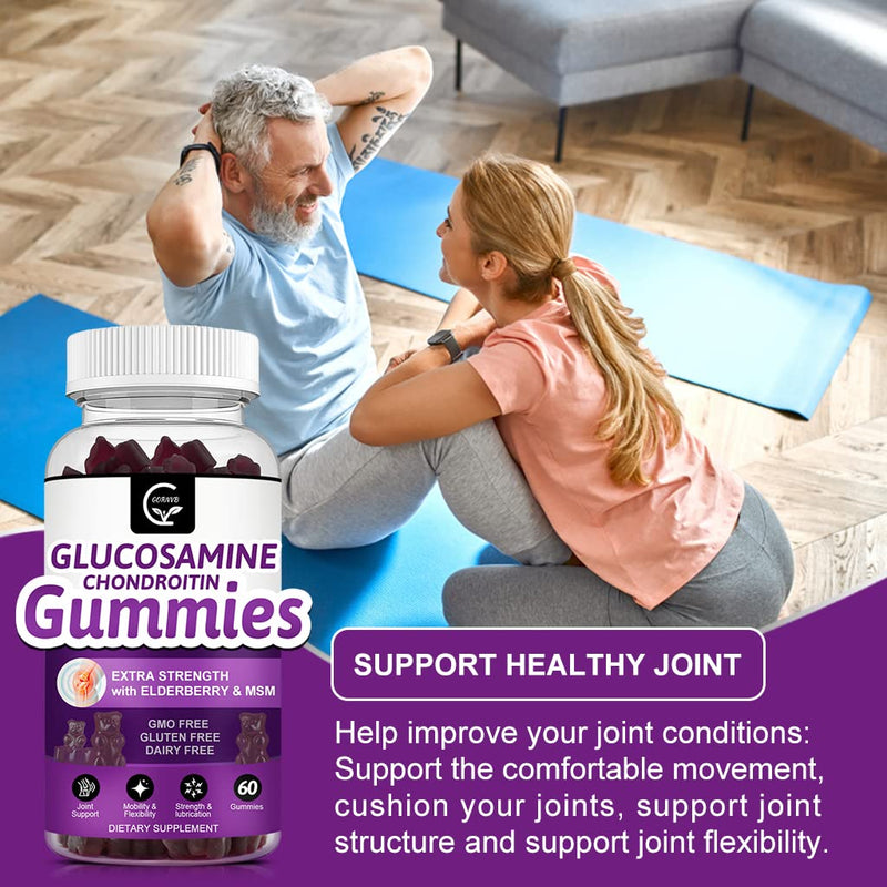[Australia] - Glucosamine Chondroitin Gummies with MSM & Elderberry Extra Strength - Joint Support, Antioxidant Immune Support Supplement for Adults, Men & Women - 60 Chondroitin Gummies (2 Pack) 60 Count (Pack of 2) 
