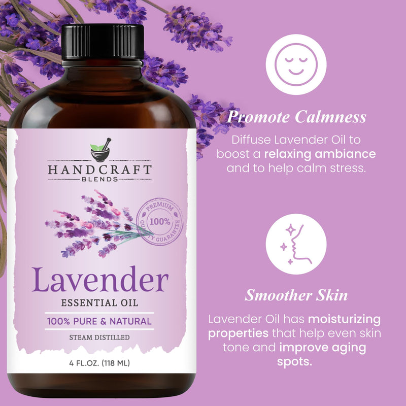 [Australia] - Handcraft Blends Lavender Essential Oil - Huge 4 Fl Oz - 100% Pure and Natural - Premium Grade with Glass Dropper 4 Fl Oz (Pack of 1) 