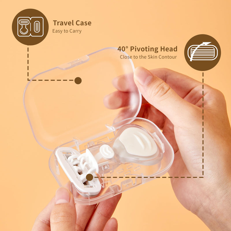 [Australia] - Mini Razors for Women, Extra Smooth On The Go Razor with 1 Travel Case + 1 Handle + 5 Blade Refills + 1 Gift Box, 5 Blades Portable Body Razor for Shaving and Hair Removal (White) 