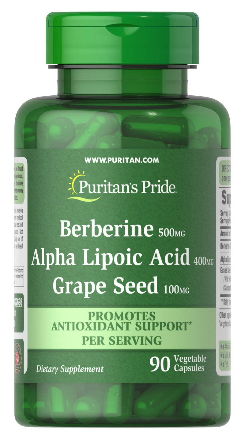 Puritan's Pride Berberine, Alpha Lipoic Acid & Grape Seed, Promotes Antioxidant Support, 90 Vegetable Capsules