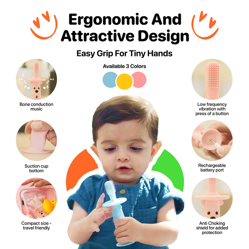 Instant Teething Relief & Gum Massage for Babies, Music Only The Baby Can Hear, BPA-Free Silicone with Soothing Vibrations, Electric Baby Toothbrush, infant Teether, Safe & Rechargeable, 9–36 Months Yellow 1 Count (Pack of 1)