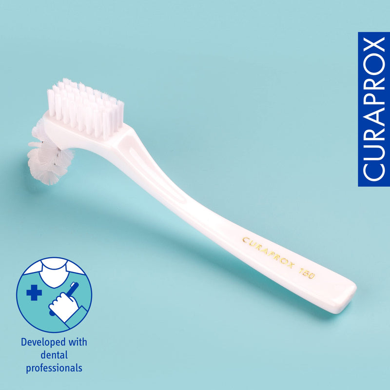 Curaprox BDC Denture Cleaning Brush – for Gentle & Thorough Denture Care | Omega Brush Design for Hard-to-Reach Areas | Ergonomic Handle, Mint | Engineered in Switzerland