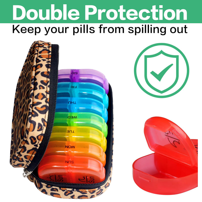 Serfeymi Weekly Travel Pill Organizer 2 Times a Day AM PM Rainbow Pill Box | Medicine Organizer with Portable Zipper Canvas Pill Case,Pill Organizer 7 Day for Vitamins, Fish Oils，Supplements - Brown 01 A Canvas Brown 01 1 Set Canvas Case