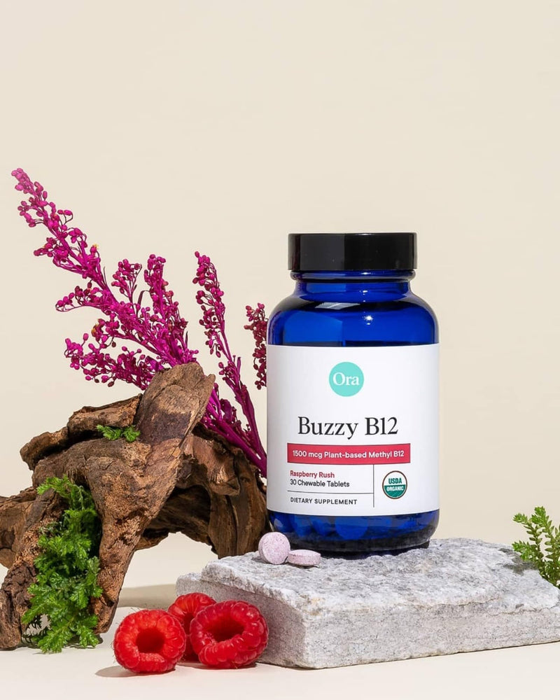Ora Organic Vitamin B12 1500mcg - Plant-Based methylcobalamin for Adults - Natural Stimulant-Free Energy, Raspberry Flavor chewable Tablets, no Added Sugar - 30 Tablets 30 Count (Pack of 1)