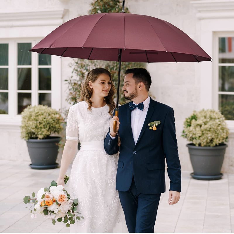G4Free 54 Inch Large Windproof Umbrella Auto Open Classic Wooden J Handle 54 Inch Strong Windproof Large Umbrella Auto Open Wooden Handle