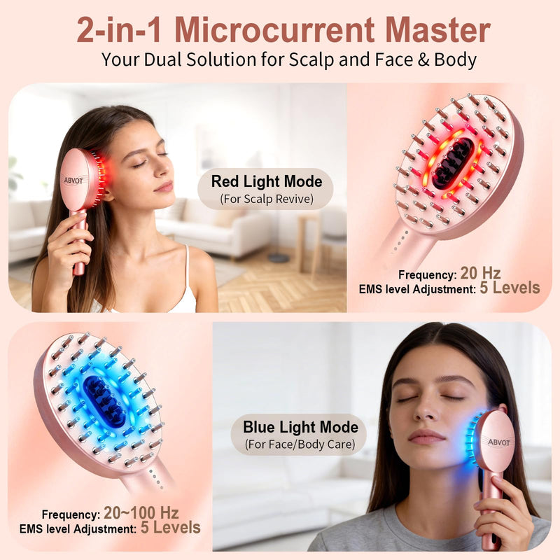 3-in-1 Electric Scalp Massager with Hair Oil Applicator, Vibrating Massage Tool for Scalp/Face/Body Relaxation, Portable Hair Brush, Scalp Massage Comb for Home & Travel Rose Gold
