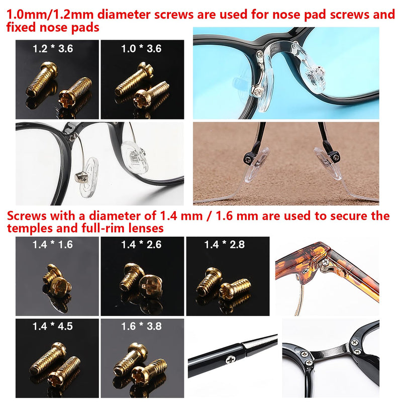 [Australia] - YIXISI 140 pieces glasses sunglasses repair set, glasses repair screw set, glasses repair tool set, with screwdriver, silicone nose pads, tweezers, glasses cleaning cloth, gold screws - gold - 140 pieces 