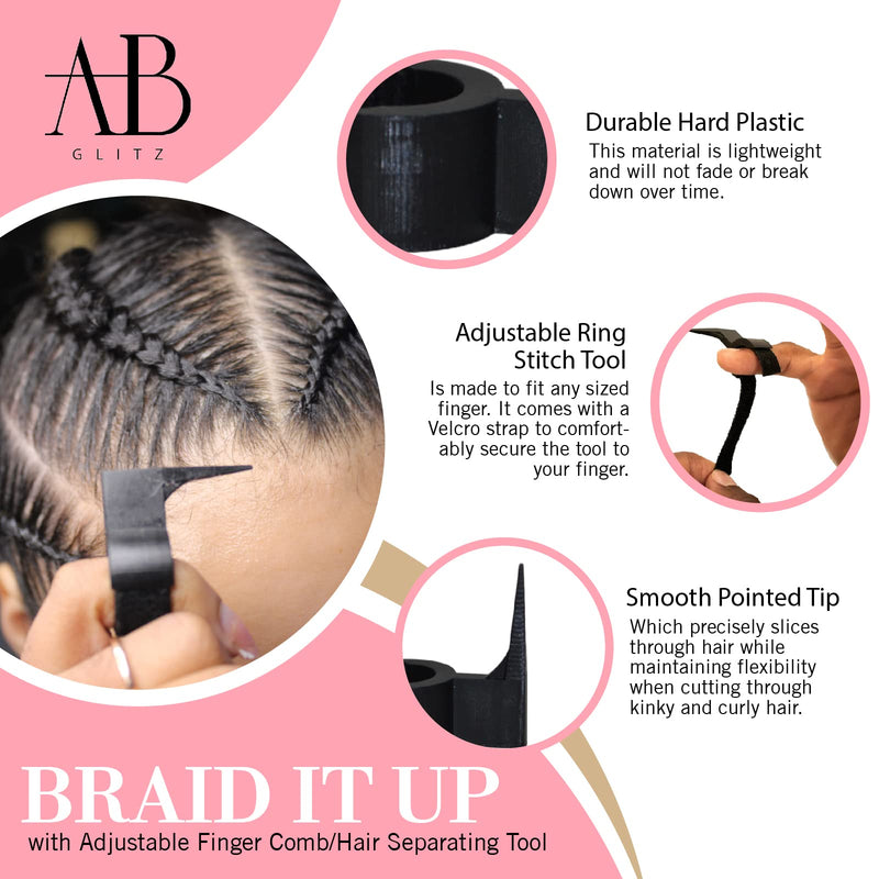 Royalty Headwear The Braid Aid Adjustable Finger Tool - Stitch Braiding Tool, Lightweight Hair Separating Comb - Great for Any Hair Type - Pack of 2