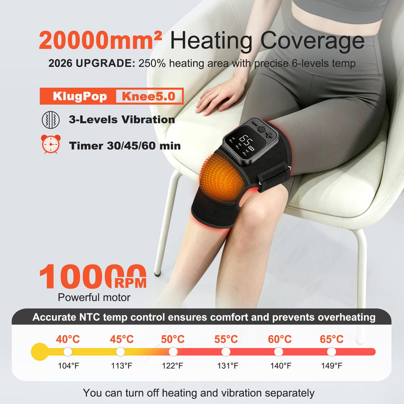 Knee Massager with Heat for Pain Relief V5.0[2026 Upgraded] - Electric Cordless Heated Knee Brace with 6 Heat Levels and 3 Vibration Massage Mode, Gifts for Men Women (Black, 1-Pack) Black (1pack)