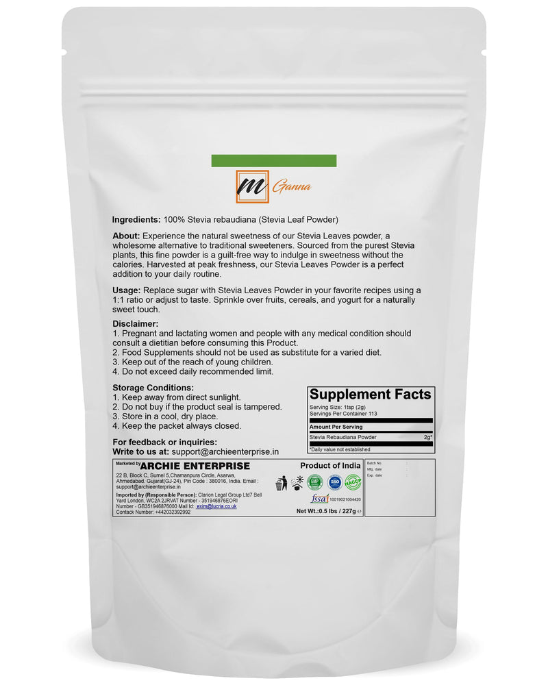 [Australia] - 100% Natural Stevia Leaf Powder - Natural Sweetener 227 gms / 0.5 lbs 