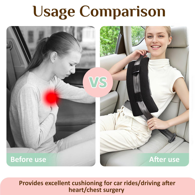 Seat Belt Pillow Post Surgery, Port Pillows for Chemo Patients Seatbelt Cushion with Pocket for Ice Hot Pack, Mastectomy Hysterectomy Pacemaker pillow,After Heart Surgery Recovery Gifts (Black, Large) Black