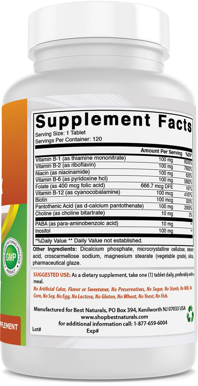 Best Naturals B 100 Complex 120 Tablets (B Complex Vitamins) (120 Count (Pack of 3)) 120 Count (Pack of 3)