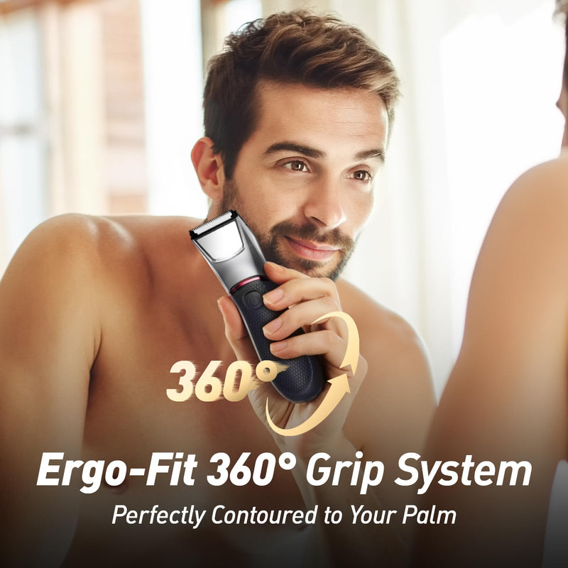 Body Hair Trimmer for Men: Pubic Hair Trimmer with Mirror & LED Light - Electric Ball Shavers with Ceramic Blades & Travel Lock - Body Groomer IPX7 Waterproof Wet or Dry Use for Groin/Legs/Chest Black