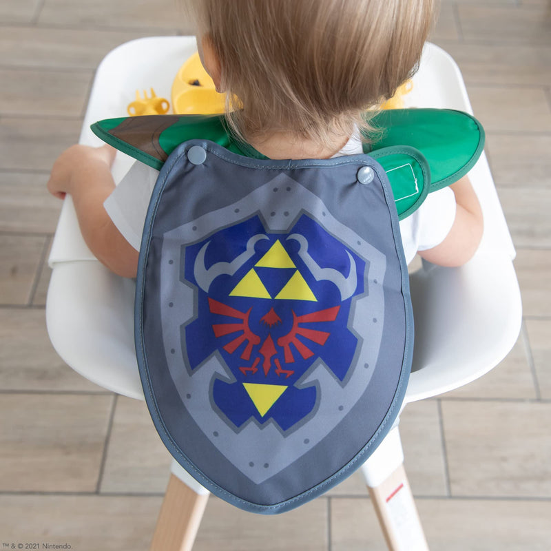 [Australia] - Bumkins Nintendo Bibs for Girl or Boy, SuperBib with Cape for Baby and Toddler 6-24 Months, Essential Must Have for Eating, Feeding, Baby Led Weaning Supplies, Mess Saving Catch Food, Legend of Zelda 1-Pack I1 Zelda, Cape 
