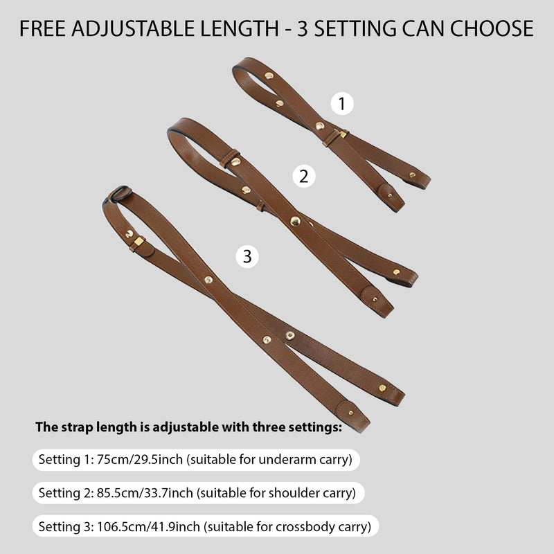 3-Length Adjustable Purse Replacement Crossbody Strap for Gucci Ophidia Bamboo Diana Bags, Genuine Leather Brown Shoulder Strap for Women Tote Handbags,75cm/85.5cm/106.5cm (29.5"-41.9") 41.9