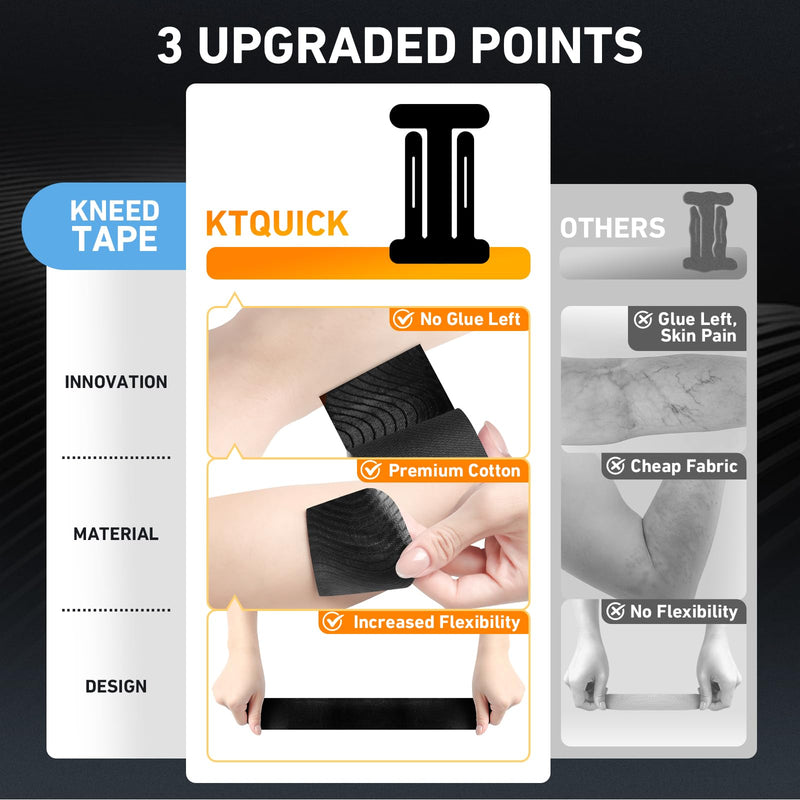 [Australia] - 12 Count Kinesiology Tape for Elbow, Pre-Cut Waterproof KTquick Elbow Tape for Elbow Pain Relief Pre Cut, Original Cotton Athletic Tape, Durable Knee Tape for Sports and Long-Lasting Support (Black) Black 